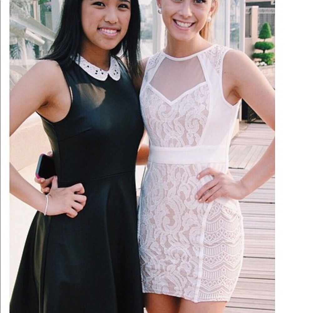 White lace / nude mesh dress- Size S